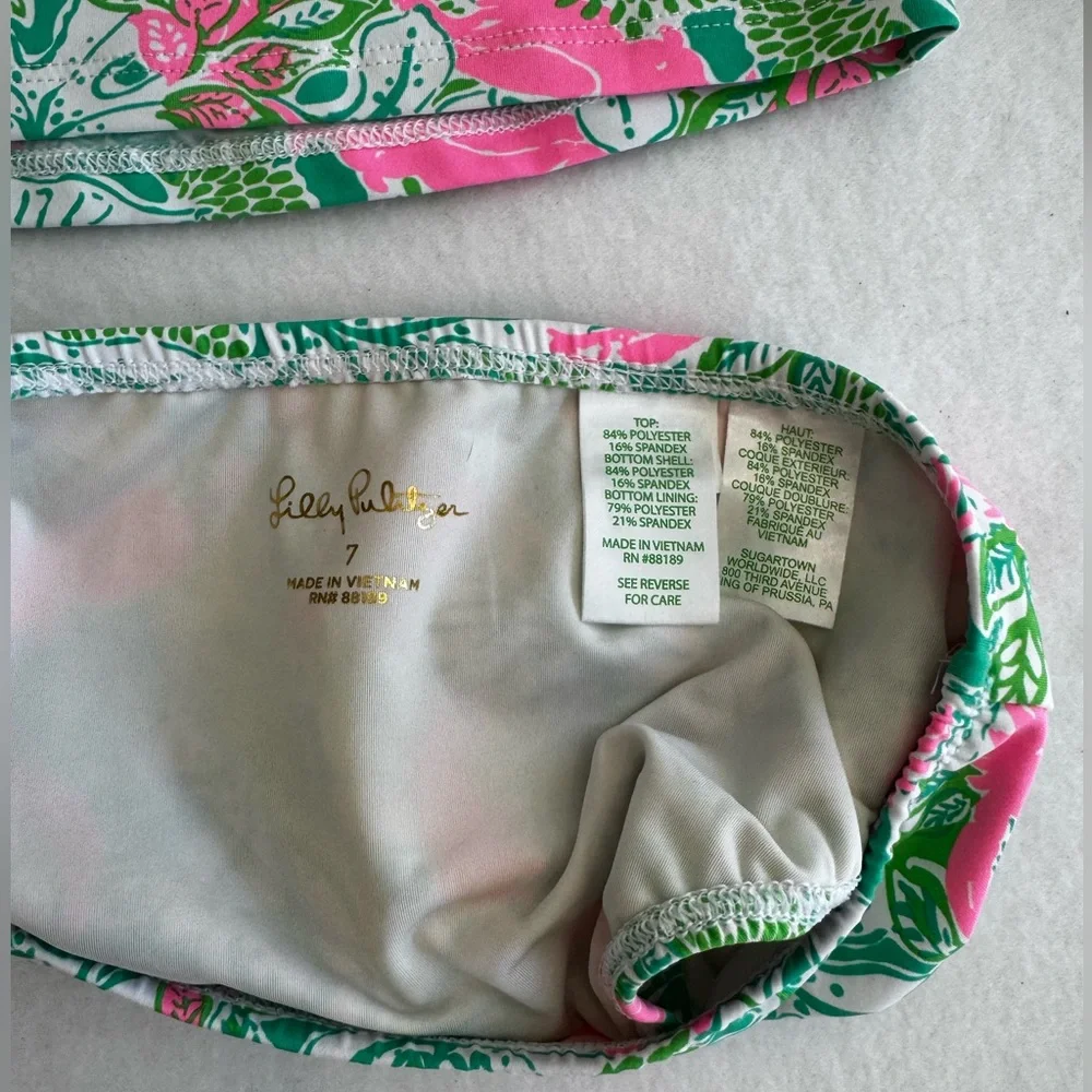 Lilly Pulitzer Girls' Long Sleeve Rash Guard Set Pink & Green Floral SZ 7 EUC - Picture 6 of 6